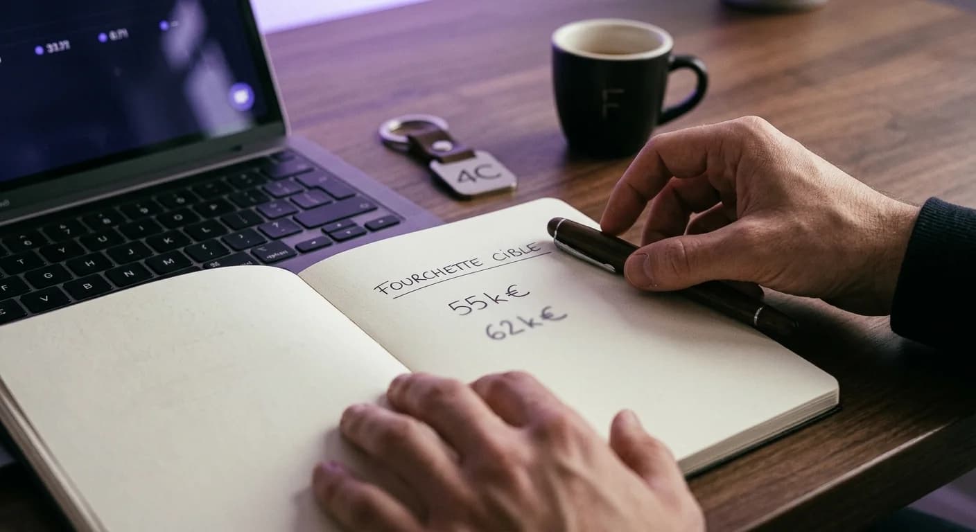 Candidat calculant sa fourchette salariale avant un entretien d'embauche