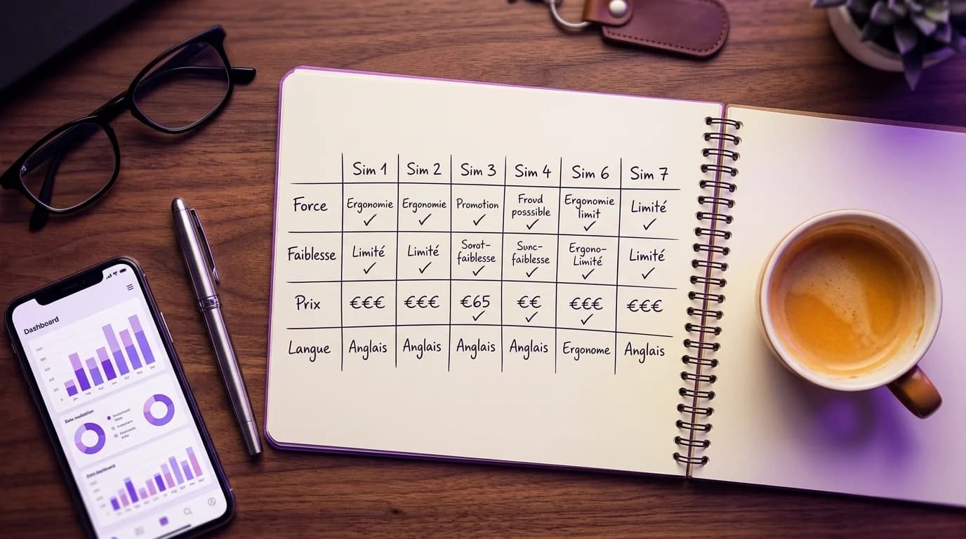Tableau comparatif des 7 simulateurs d'entretien IA — forces, faiblesses, prix, langue