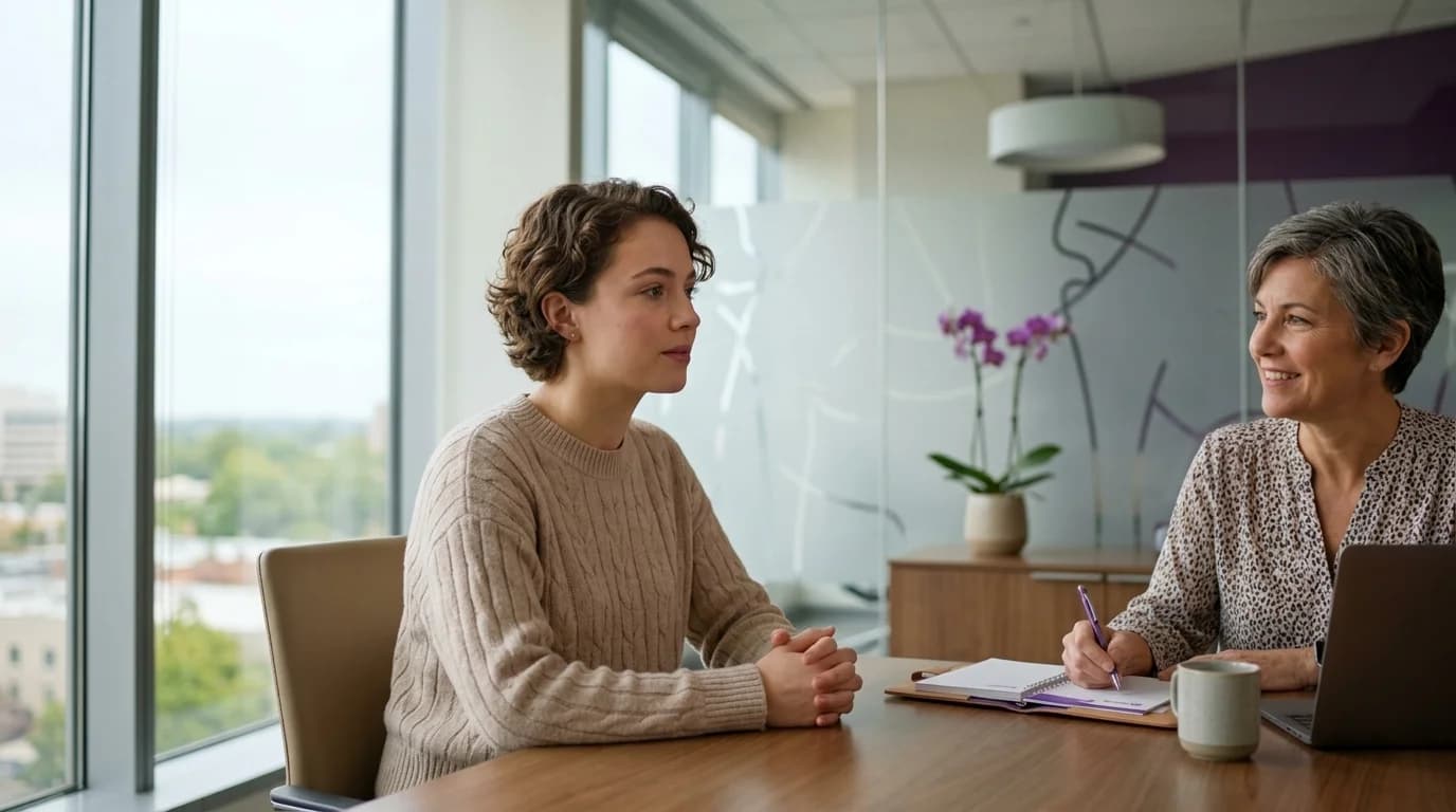 Candidate facing a recruiter during a job interview